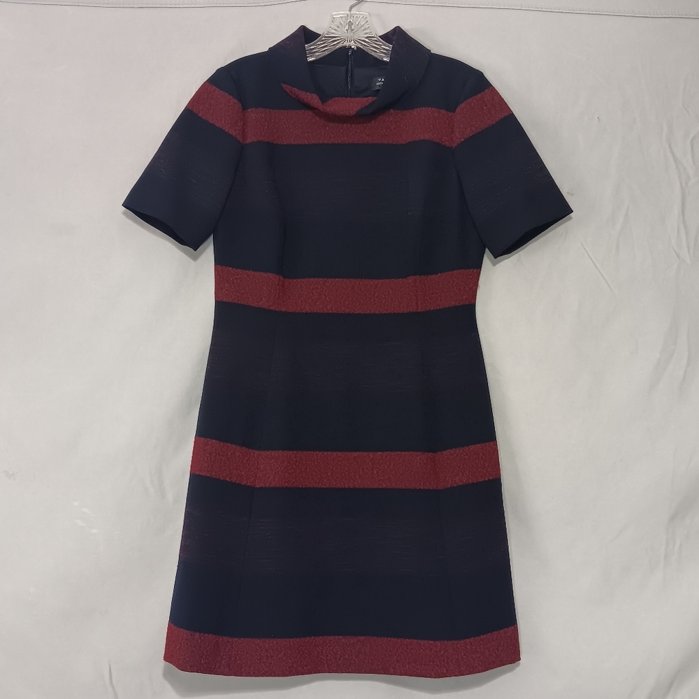 Tahari Petite Navy and Red Striped Mini Dress Size 6P Womens